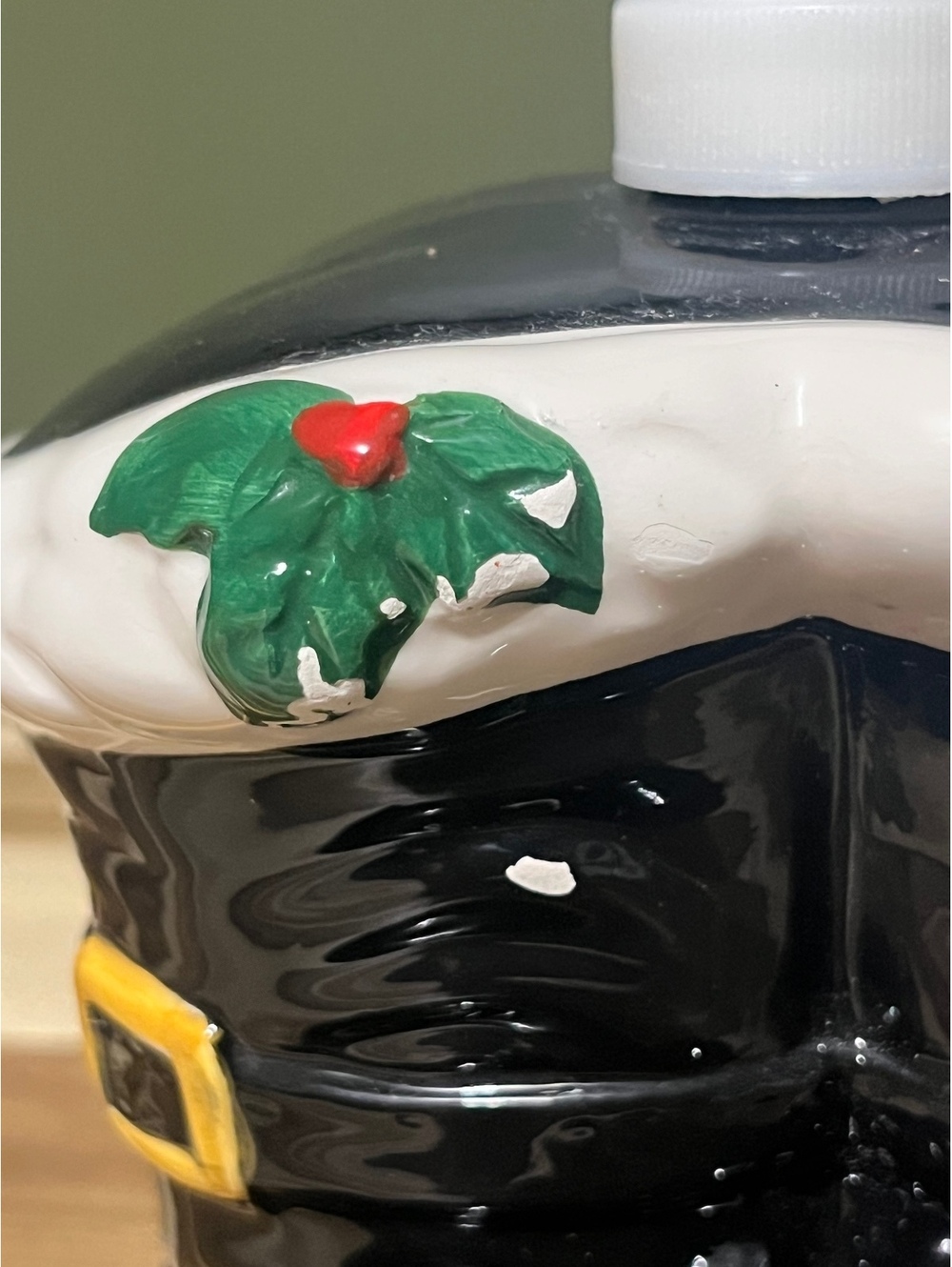 Ceramic Santa Boot Soap Dispenser with Holly Decoration and Pump Top
